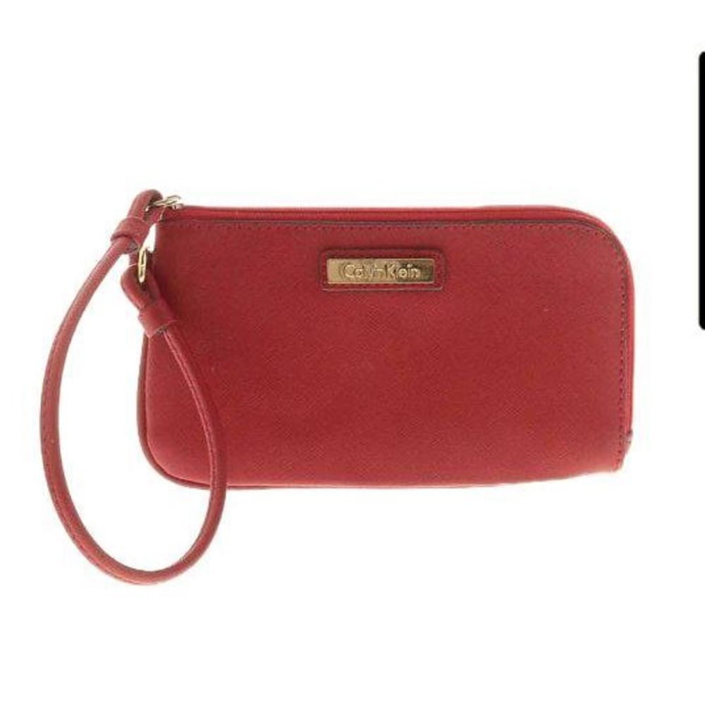 Calvin Klein Red Wristlet with Metal Accents - 7.25" L, 4.25" H, 1" D